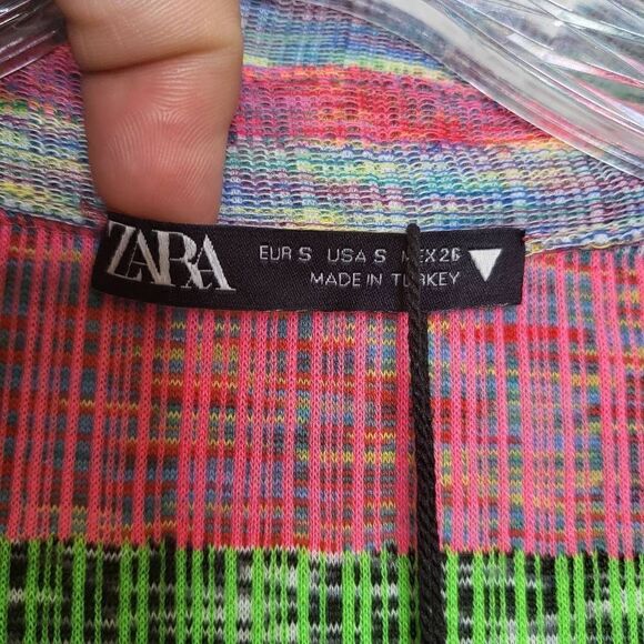 Zara Collared Shirt Dress With Ruching Multicolor Striped Size Small - Picture 10 of 11